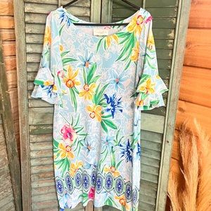 Cappagallo dress stretchy large ruffle sleeve